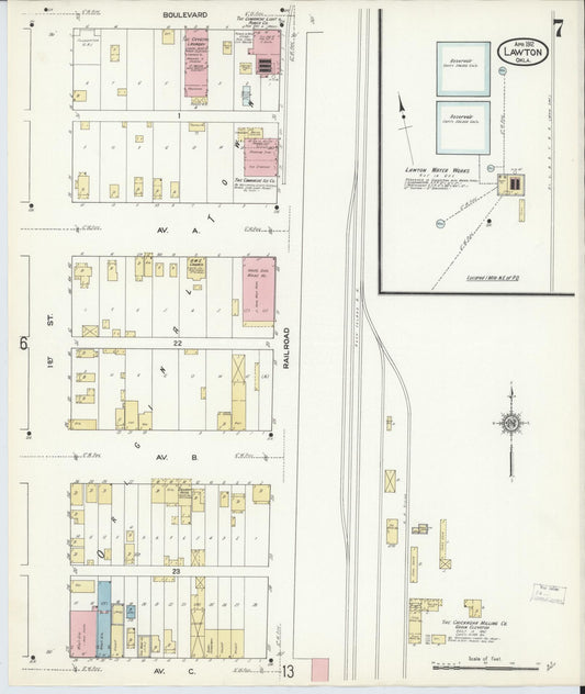 Sanborn Fire Insurance Map from Lawton, Comanche County, Oklahoma (1912), Sheet #0007 - Historic Sanborn Fire Insurance Map Print, vintage old map wall art, antique decor, genealogy gift, Oklahoma Oklahoma map