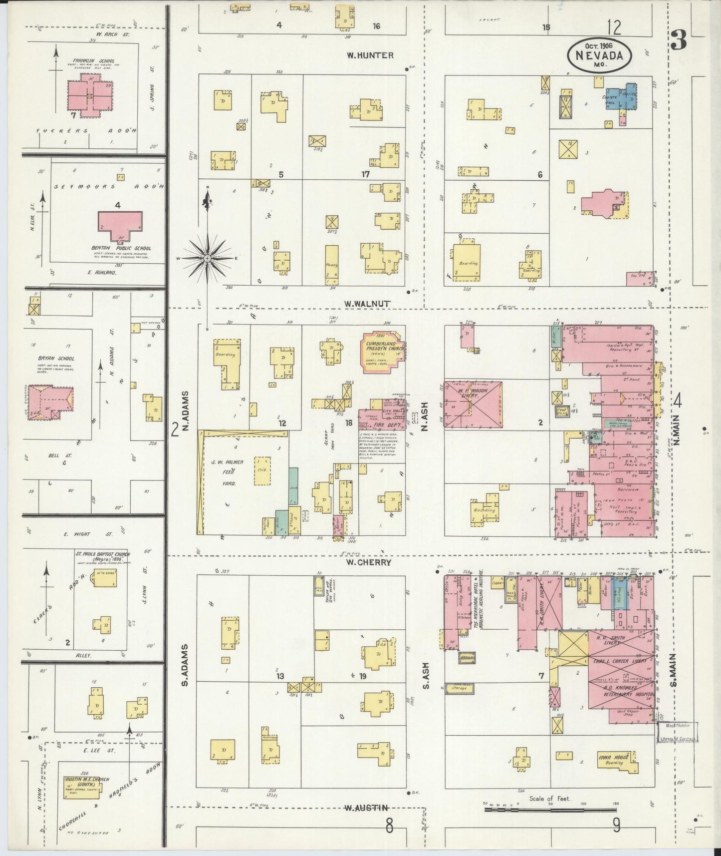 Sanborn Fire Insurance Map from Nevada, Vernon County, Missouri (1906), Sheet #0003 - Complete Map Set gallery image, historic Sanborn map, vintage wall art, Nevada Nevada