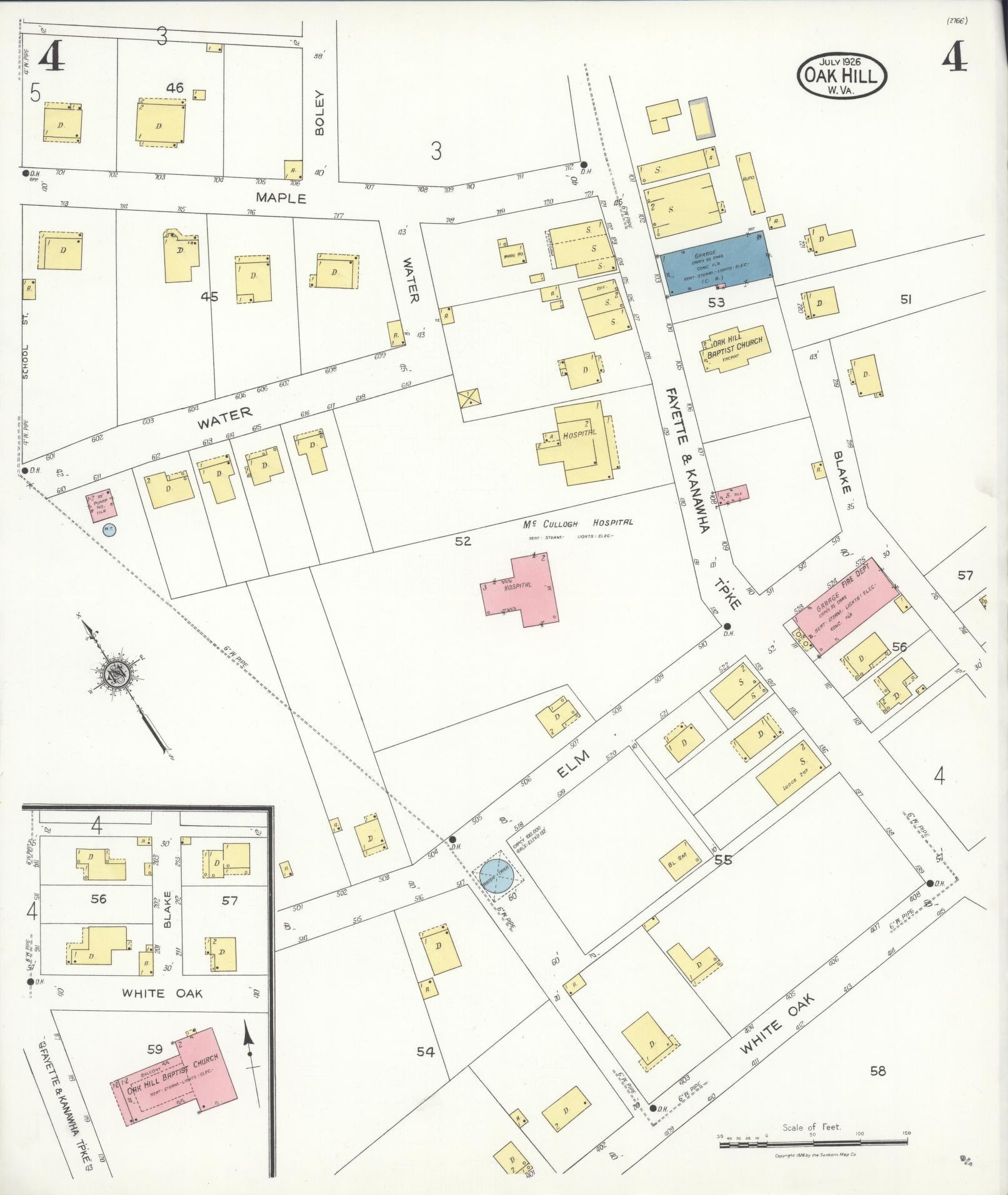 Sanborn Fire Insurance Map from Oak Hill, Fayette County, West Virginia (1926), Sheet #0004 - Complete Map Set gallery image, historic Sanborn map, vintage wall art, West Virginia West Virginia