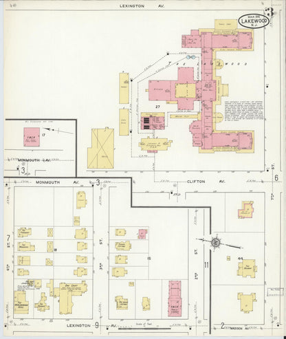 Sanborn Fire Insurance Map from Lakewood, Ocean County, New Jersey (1916), Sheet #0003 - Historic Sanborn Fire Insurance Map Print, vintage old map wall art, antique decor, genealogy gift, New Jersey New Jersey map