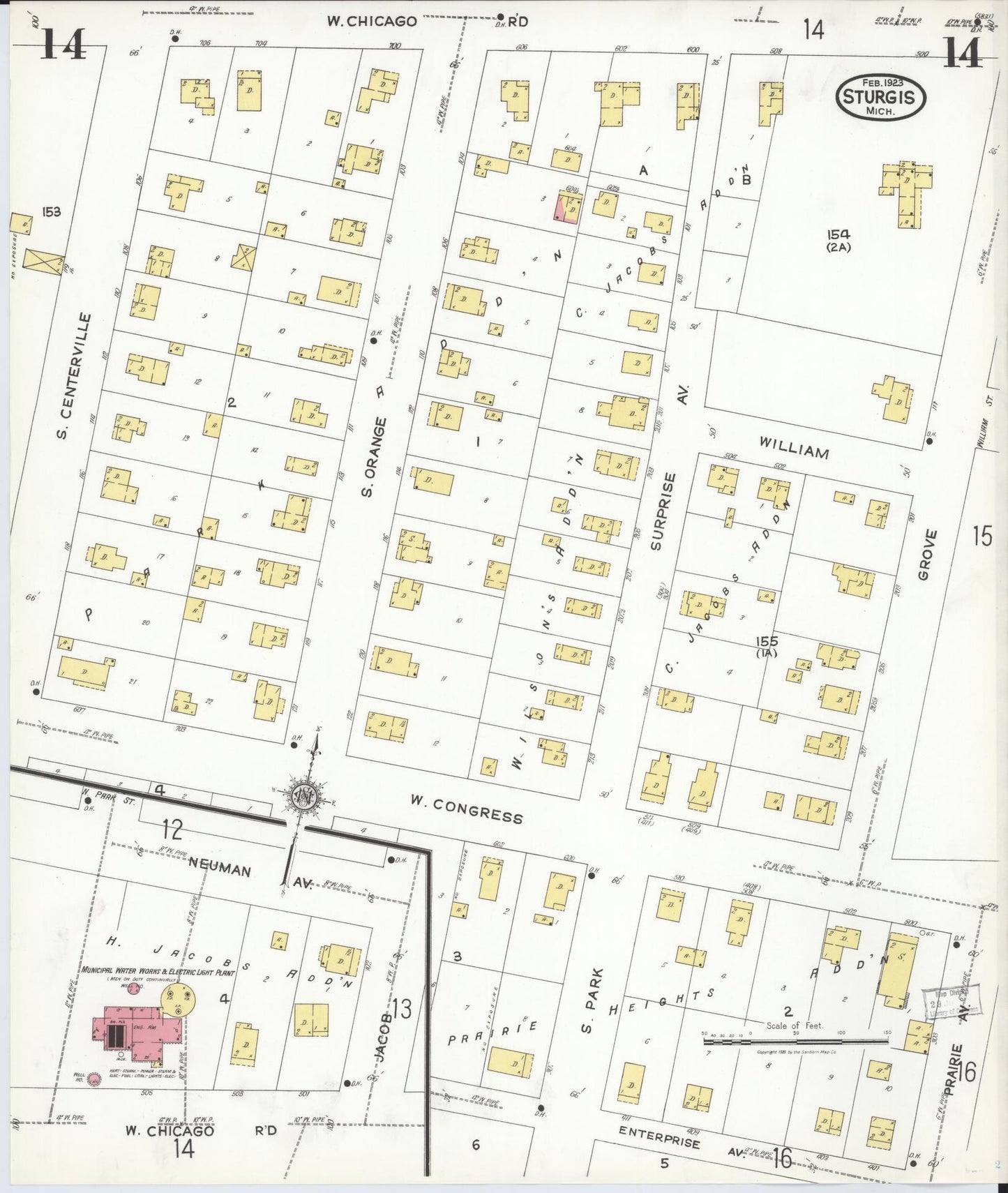 Sanborn Fire Insurance Map from Sturgis, Saint Joseph County, Michigan (1923), Sheet #0014 - Historic Sanborn Fire Insurance Map Print, vintage old map wall art, antique decor, genealogy gift, Michigan Michigan map