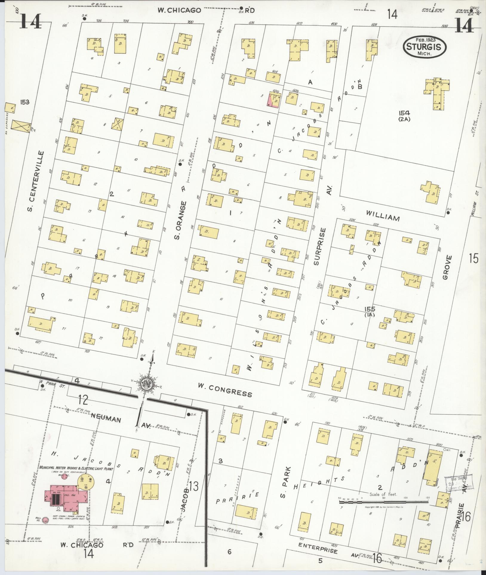 Sanborn Fire Insurance Map from Sturgis, Saint Joseph County, Michigan (1923), Sheet #0014 - Historic Sanborn Fire Insurance Map Print, vintage old map wall art, antique decor, genealogy gift, Michigan Michigan map