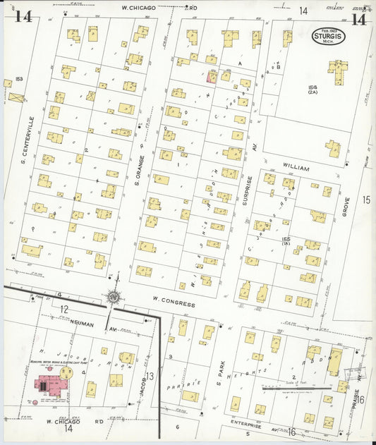 Sanborn Fire Insurance Map from Sturgis, Saint Joseph County, Michigan (1923), Sheet #0014 - Historic Sanborn Fire Insurance Map Print, vintage old map wall art, antique decor, genealogy gift, Michigan Michigan map