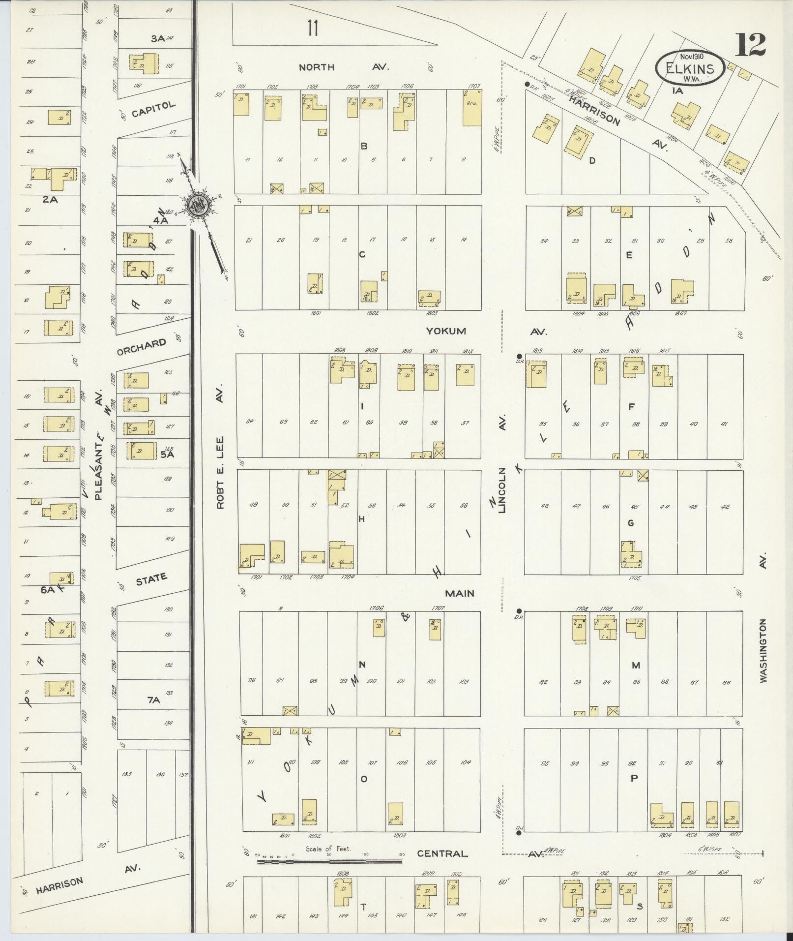 Sanborn Fire Insurance Map from Elkins, Randolph County, West Virginia (1910), Sheet #0012 - Complete Map Set gallery image, historic Sanborn map, vintage wall art, West Virginia West Virginia