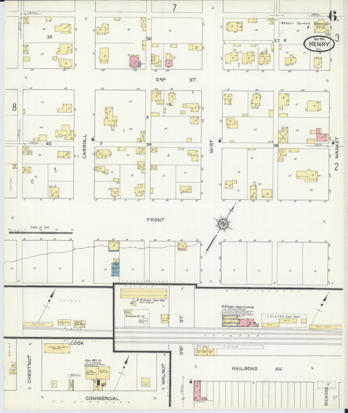 Sanborn Fire Insurance Map from Henry, Marshall County, Illinois (1913), Sheet #0006 - Historic Sanborn Fire Insurance Map Print, vintage old map wall art, antique decor, genealogy gift, Illinois Illinois map