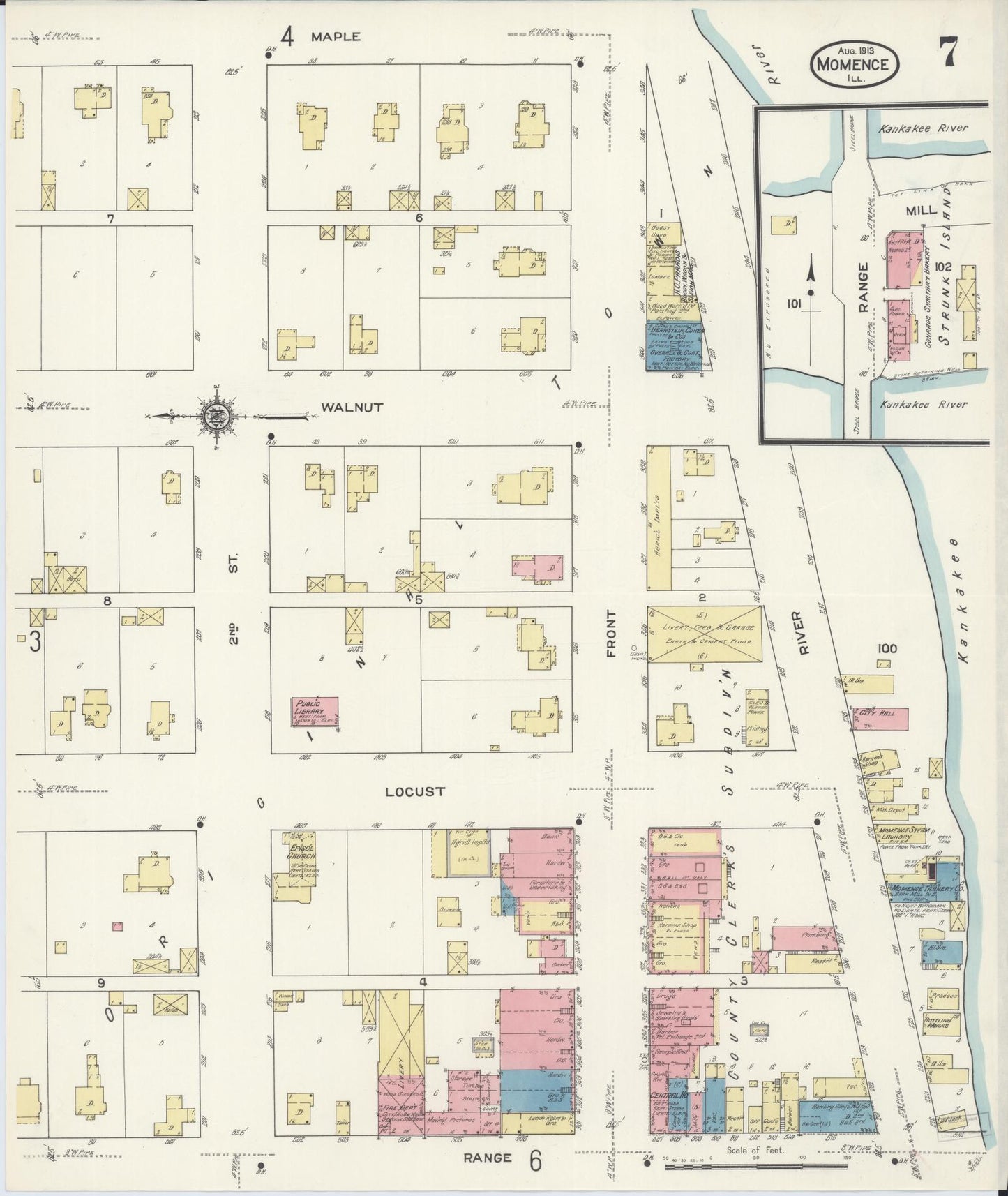 Sanborn Fire Insurance Map from Momence, Kankakee County, Illinois (1913), Sheet #0007 - Complete Map Set gallery image, historic Sanborn map, vintage wall art, Illinois Illinois