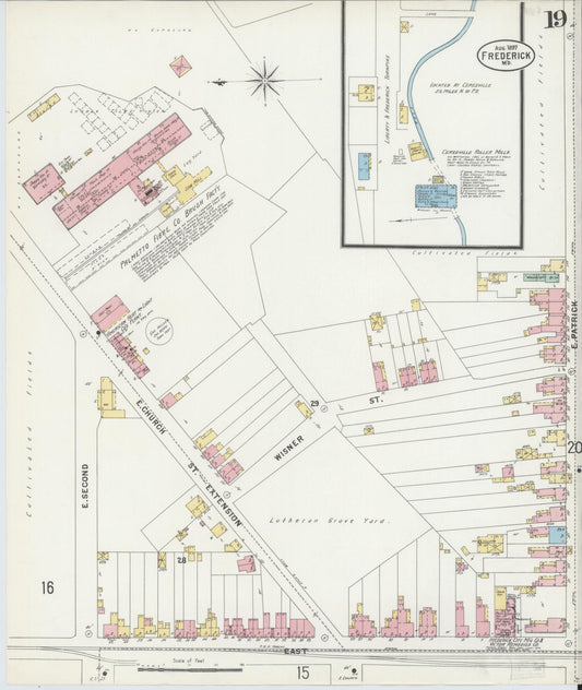 Frederick, Maryland - 1897 - Sanborn Fire Insurance Map, Sheet #0019 - Historic Sanborn Fire Insurance Map Print, Frederick Maryland 1897 0019 vintage old map wall art