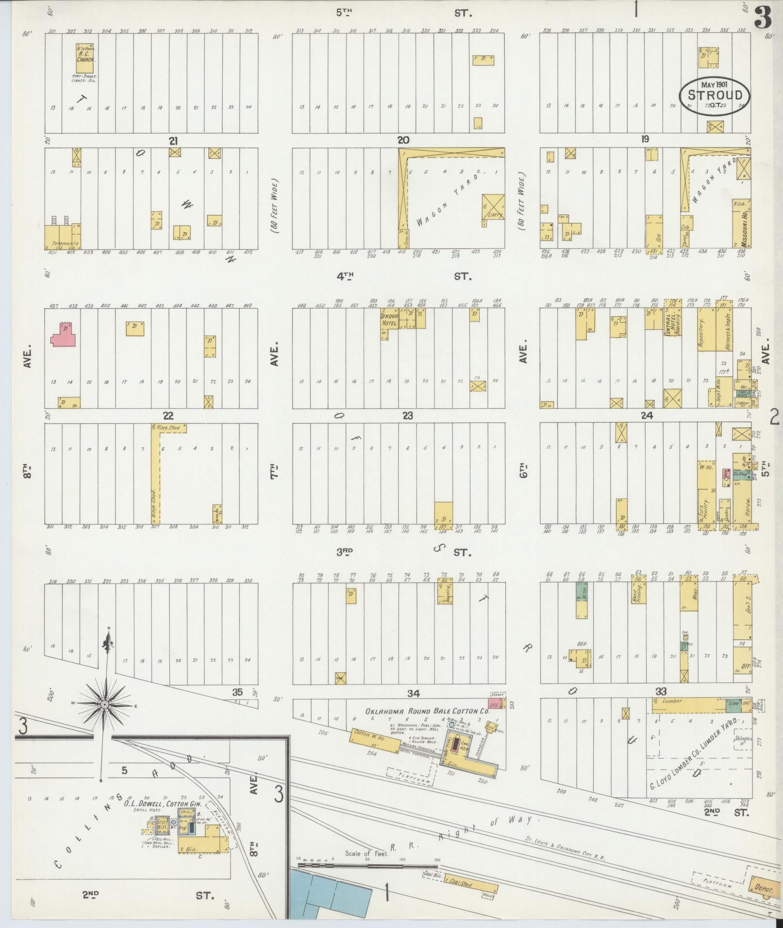 Sanborn Fire Insurance Map from Stroud, Lincoln County, Oklahoma (1901), Sheet #0003 - Historic Sanborn Fire Insurance Map Print, vintage old map wall art, antique decor, genealogy gift, Oklahoma Oklahoma map