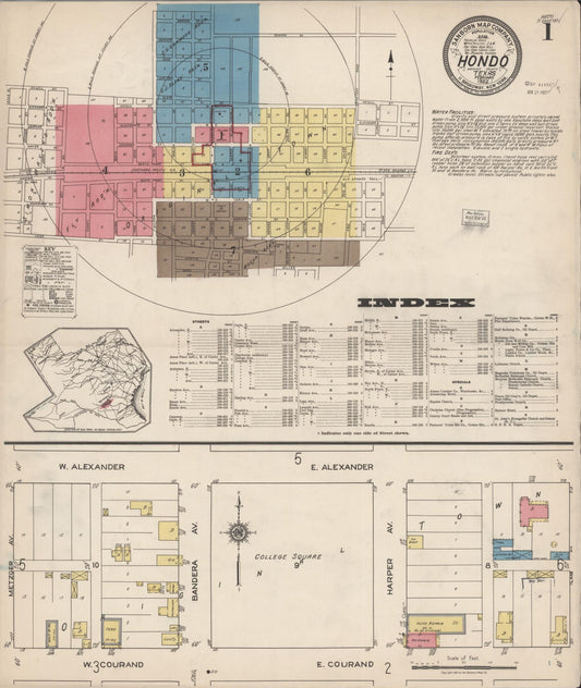 Sanborn Fire Insurance Map from Hondo, Medina County, Texas (1922), Sheet #0001 - Complete Map Set gallery image, historic Sanborn map, vintage wall art, Texas Texas