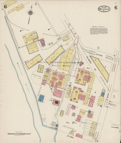 Sanborn Fire Insurance Map from Millville, Cumberland County, New Jersey (1923), Sheet #0006 - Historic Sanborn Fire Insurance Map Print, vintage old map wall art, antique decor, genealogy gift, New Jersey New Jersey map