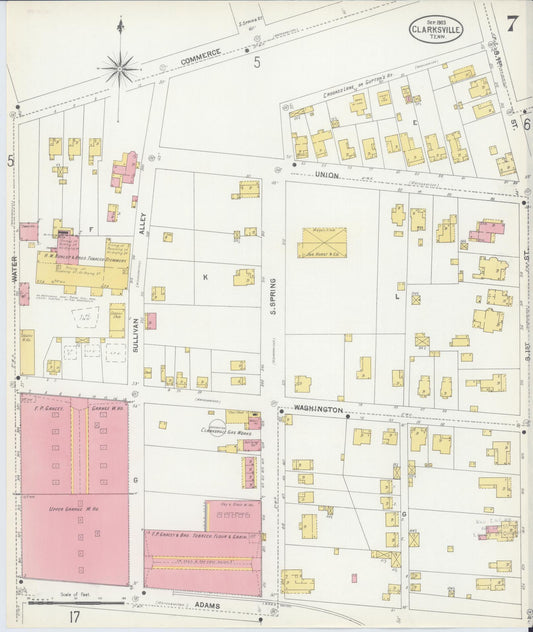 Sanborn Fire Insurance Map from Clarksville, Montgomery County, Tennessee (1903), Sheet #0007 - Historic Sanborn Fire Insurance Map Print, vintage old map wall art, antique decor, genealogy gift, Tennessee Tennessee map
