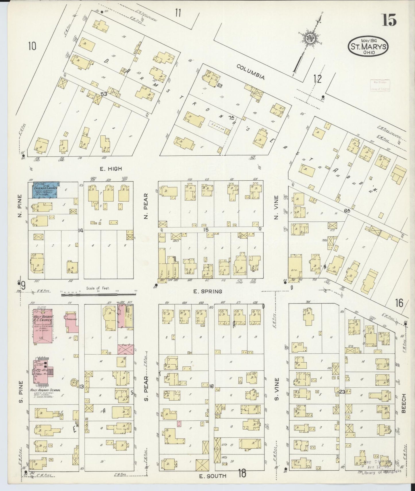 Sanborn Fire Insurance Map from Saint Marys, Auglaize County, Ohio (1914), Sheet #0015 - Historic Sanborn Fire Insurance Map Print, vintage old map wall art, antique decor, genealogy gift, Ohio Ohio map
