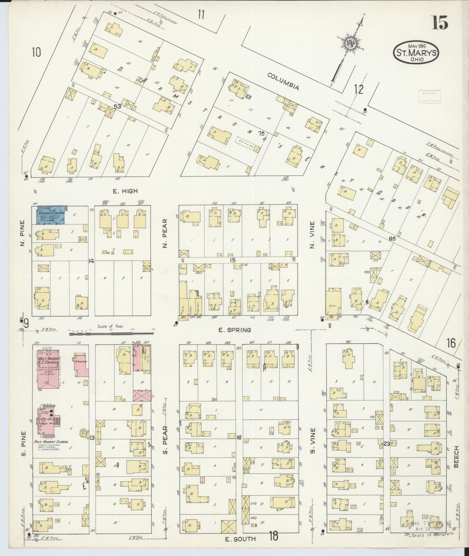 Sanborn Fire Insurance Map from Saint Marys, Auglaize County, Ohio (1914), Sheet #0015 - Historic Sanborn Fire Insurance Map Print, vintage old map wall art, antique decor, genealogy gift, Ohio Ohio map