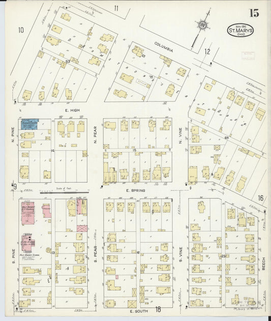 Sanborn Fire Insurance Map from Saint Marys, Auglaize County, Ohio (1914), Sheet #0015 - Historic Sanborn Fire Insurance Map Print, vintage old map wall art, antique decor, genealogy gift, Ohio Ohio map