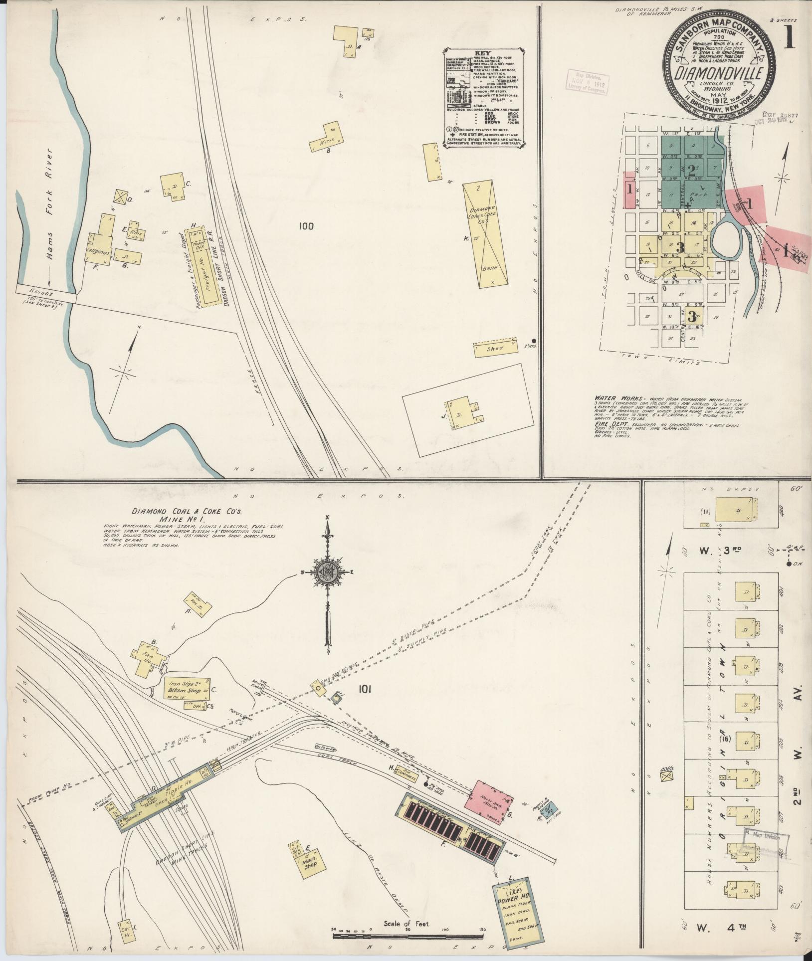 Sanborn Fire Insurance Map from Diamondville, Lincoln County, Wyoming. (1912) – Historic Sanborn Fire Insurance Map Print