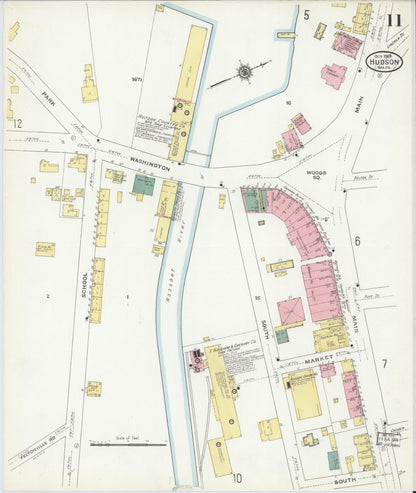 Sanborn Fire Insurance Map from Hudson, Middlesex County, Massachusetts (1909), Sheet #0011 - Historic Sanborn Fire Insurance Map Print, vintage old map wall art, antique decor, genealogy gift, Massachusetts Massachusetts map