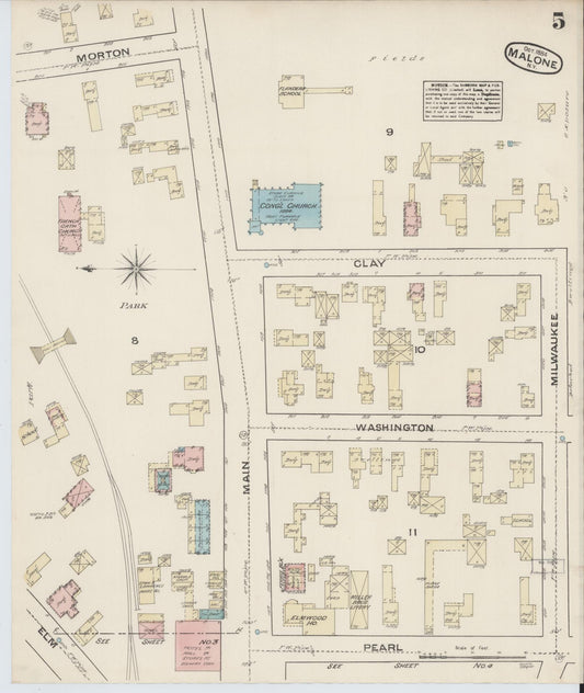 Sanborn Fire Insurance Map from Malone, Franklin County, New York (1884), Sheet #0005 - Historic Sanborn Fire Insurance Map Print, vintage old map wall art, antique decor, genealogy gift, New York New York map