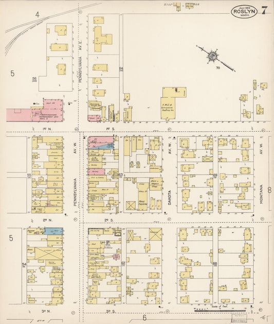 Sanborn Fire Insurance Map from Roslyn, Kittitas County, Washington (1912), Sheet #0007 - Historic Sanborn Fire Insurance Map Print, vintage old map wall art, antique decor, genealogy gift, Washington Washington map