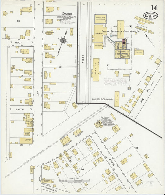 Talbot, Maryland - 1919 - Sanborn Fire Insurance Map, Sheet #0014 - Historic Sanborn Fire Insurance Map Print, Talbot Maryland 1919 0014 vintage old map wall art