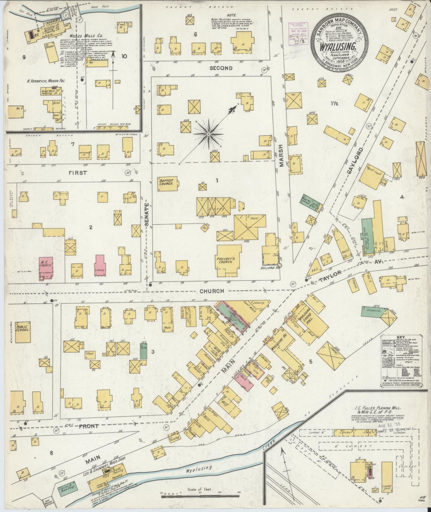 Sanborn Fire Insurance Map from Wyalusing, Wyoming County, Pennsylvania (1903), Sheet #0001 - Historic Sanborn Fire Insurance Map Print, vintage old map wall art, antique decor, genealogy gift, Wyalusing Wyoming map