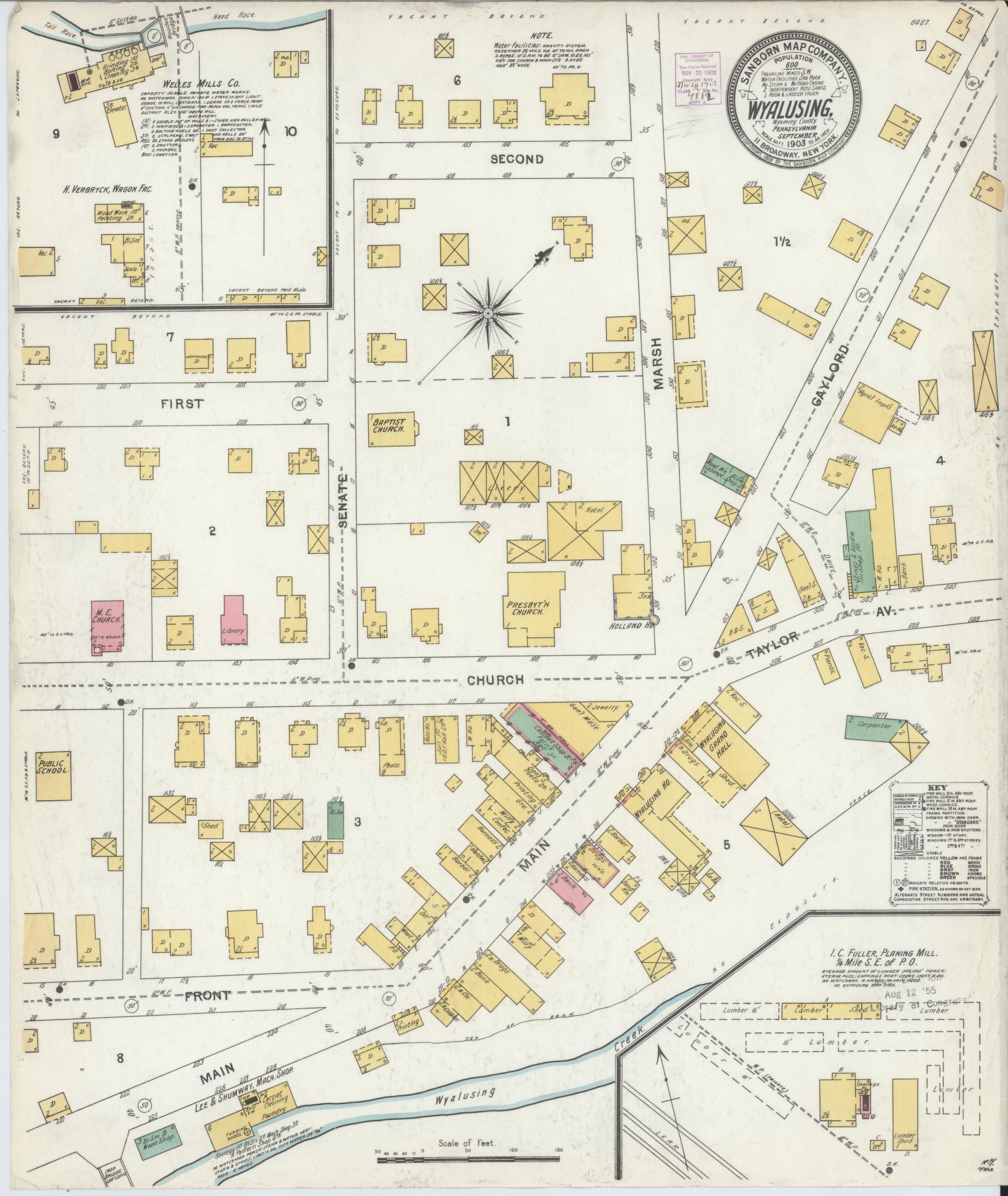 Sanborn Fire Insurance Map from Wyalusing, Wyoming County, Pennsylvania (1903), Sheet #0001 - Historic Sanborn Fire Insurance Map Print, vintage old map wall art, antique decor, genealogy gift, Wyalusing Wyoming map