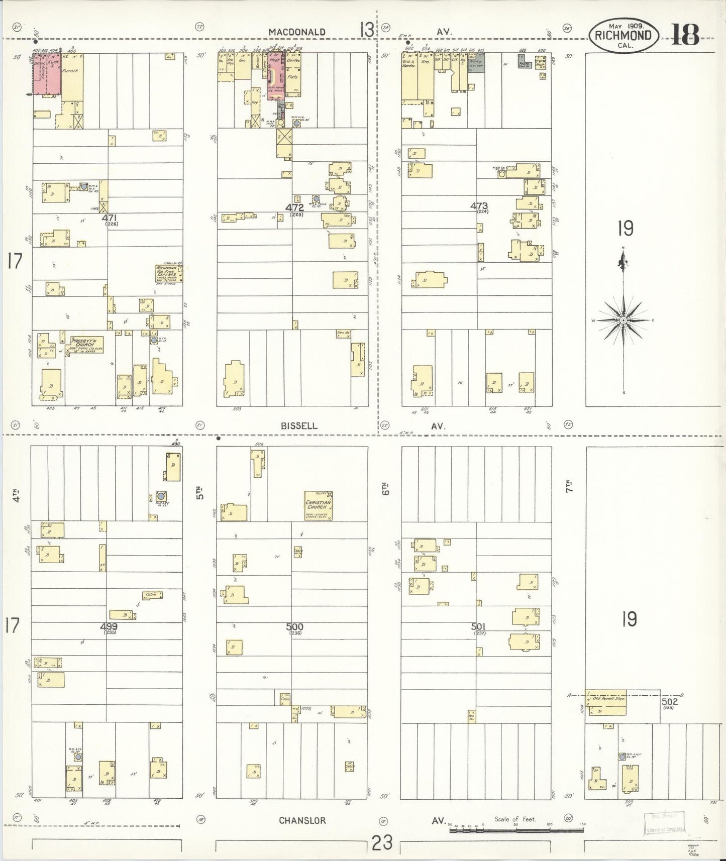 Sanborn Fire Insurance Map from Richmond, Contra Costa County, California (1909), Sheet #0018 - Complete Map Set gallery image, historic Sanborn map, vintage wall art, California California
