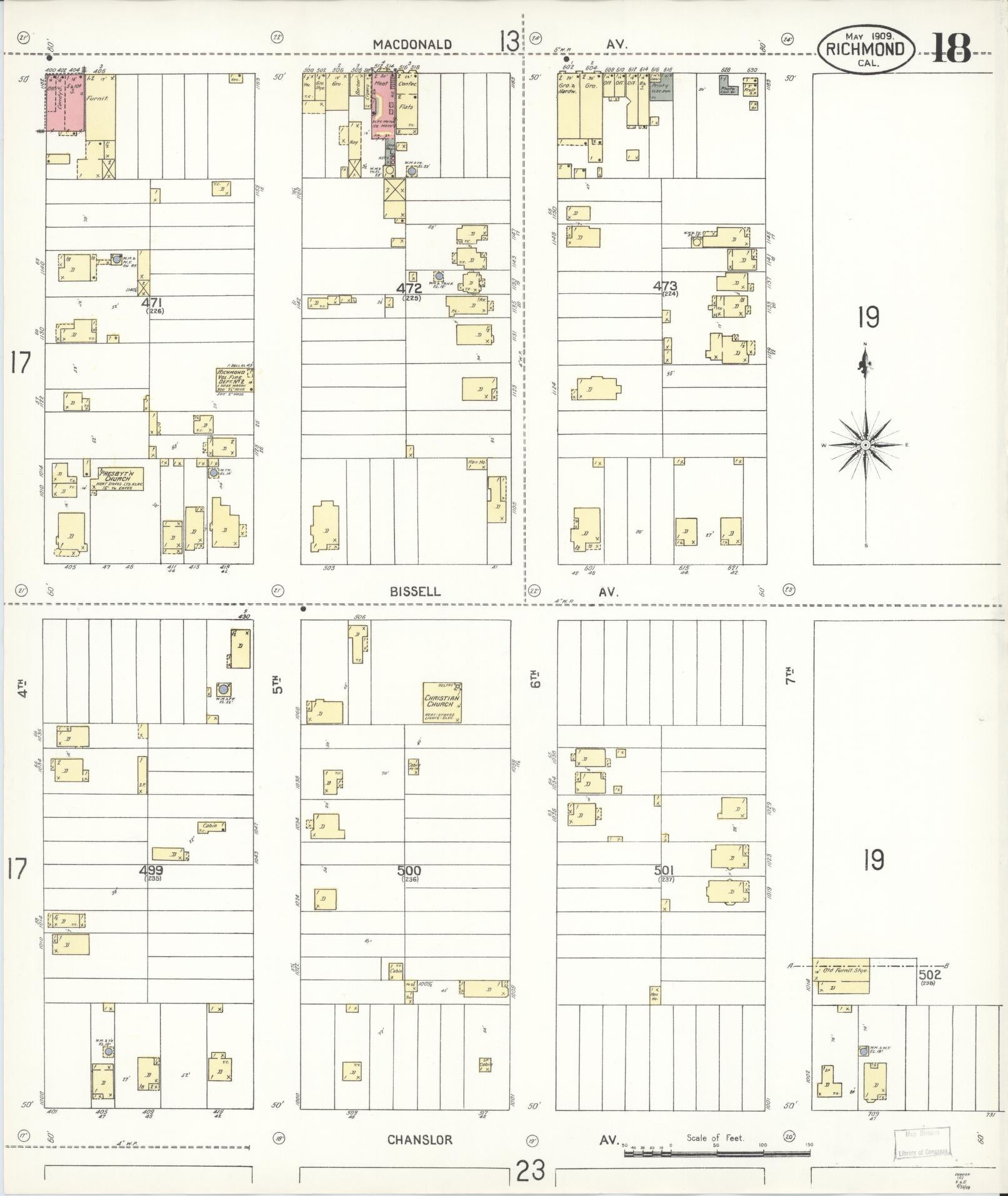 Sanborn Fire Insurance Map from Richmond, Contra Costa County, California (1909), Sheet #0018 - Complete Map Set gallery image, historic Sanborn map, vintage wall art, California California
