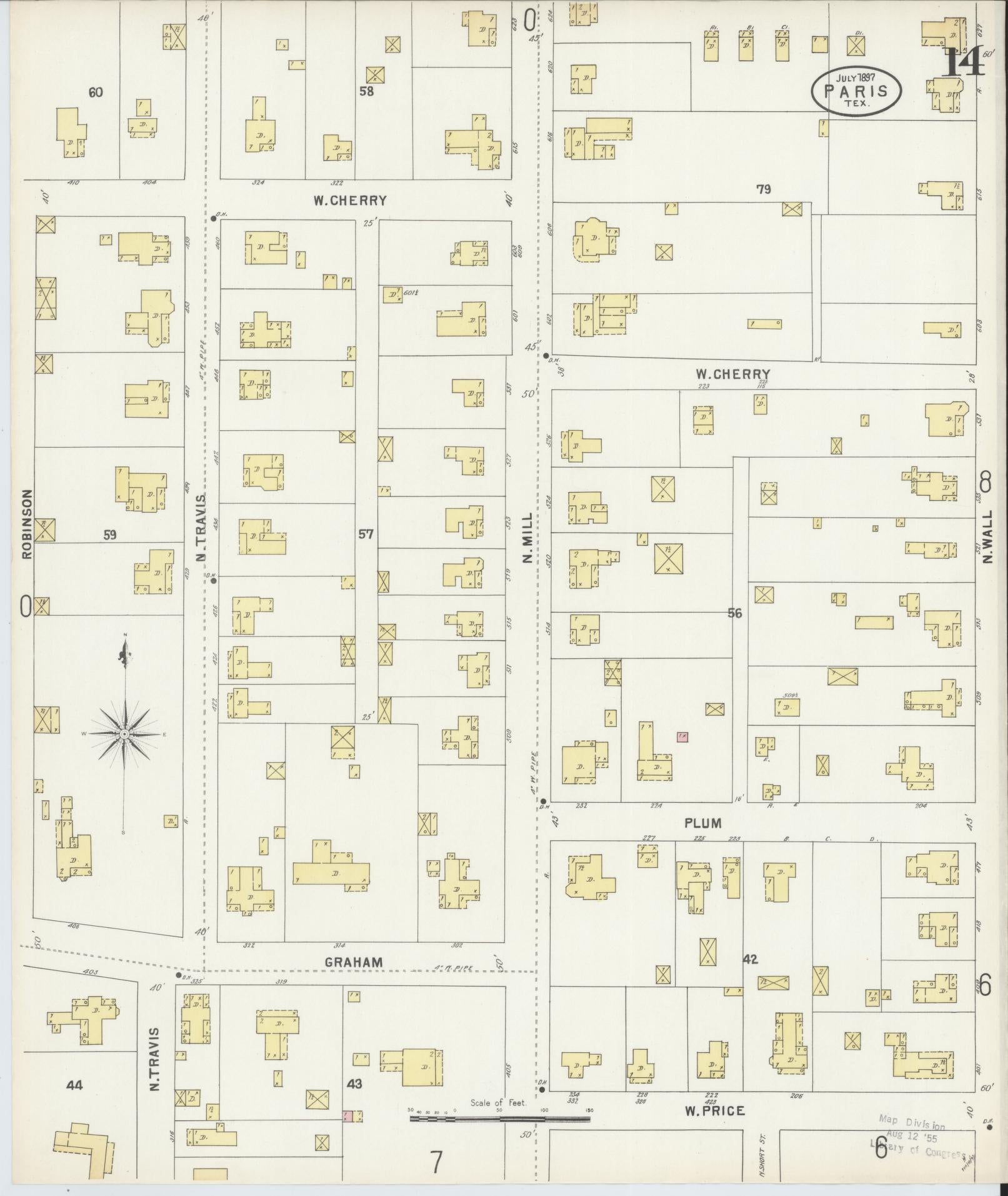 Sanborn Fire Insurance Map from Paris, Lamar County, Texas (1897), Sheet #0014 - Historic Sanborn Fire Insurance Map Print, vintage old map wall art, antique decor, genealogy gift, Texas Texas map
