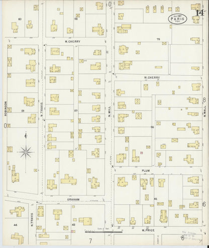 Sanborn Fire Insurance Map from Paris, Lamar County, Texas (1897), Sheet #0014 - Historic Sanborn Fire Insurance Map Print, vintage old map wall art, antique decor, genealogy gift, Texas Texas map