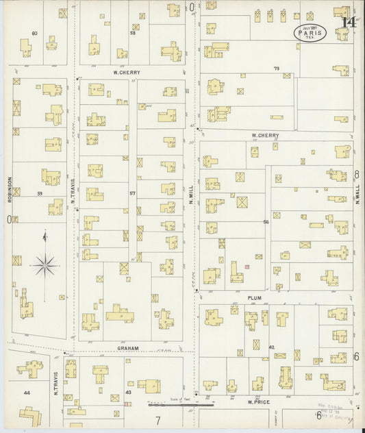 Sanborn Fire Insurance Map from Paris, Lamar County, Texas (1897), Sheet #0014 - Historic Sanborn Fire Insurance Map Print, vintage old map wall art, antique decor, genealogy gift, Texas Texas map