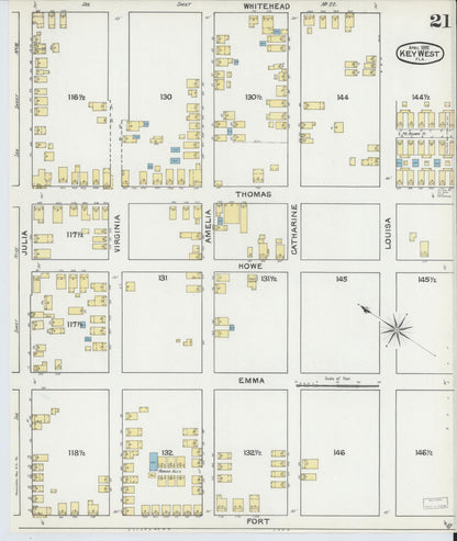 Sanborn Fire Insurance Map from Key West, Monroe County, Florida (1892), Sheet #0021 - Complete Map Set gallery image, historic Sanborn map, vintage wall art, Florida Florida