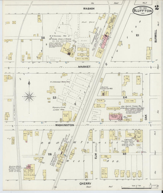 Sanborn Fire Insurance Map from Bluffton, Wells County, Indiana (1890), Sheet #0002 - Historic Sanborn Fire Insurance Map Print, vintage old map wall art, antique decor, genealogy gift, Indiana Indiana map