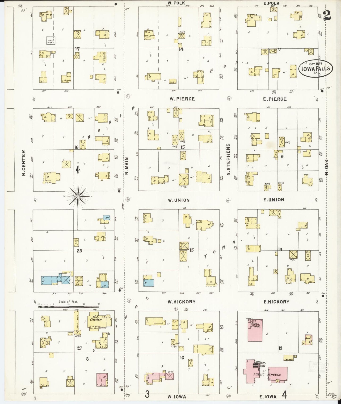 Sanborn Fire Insurance Map from Iowa Falls, Hardin County, Iowa (1897), Sheet #0002 - Historic Sanborn Fire Insurance Map Print, vintage old map wall art