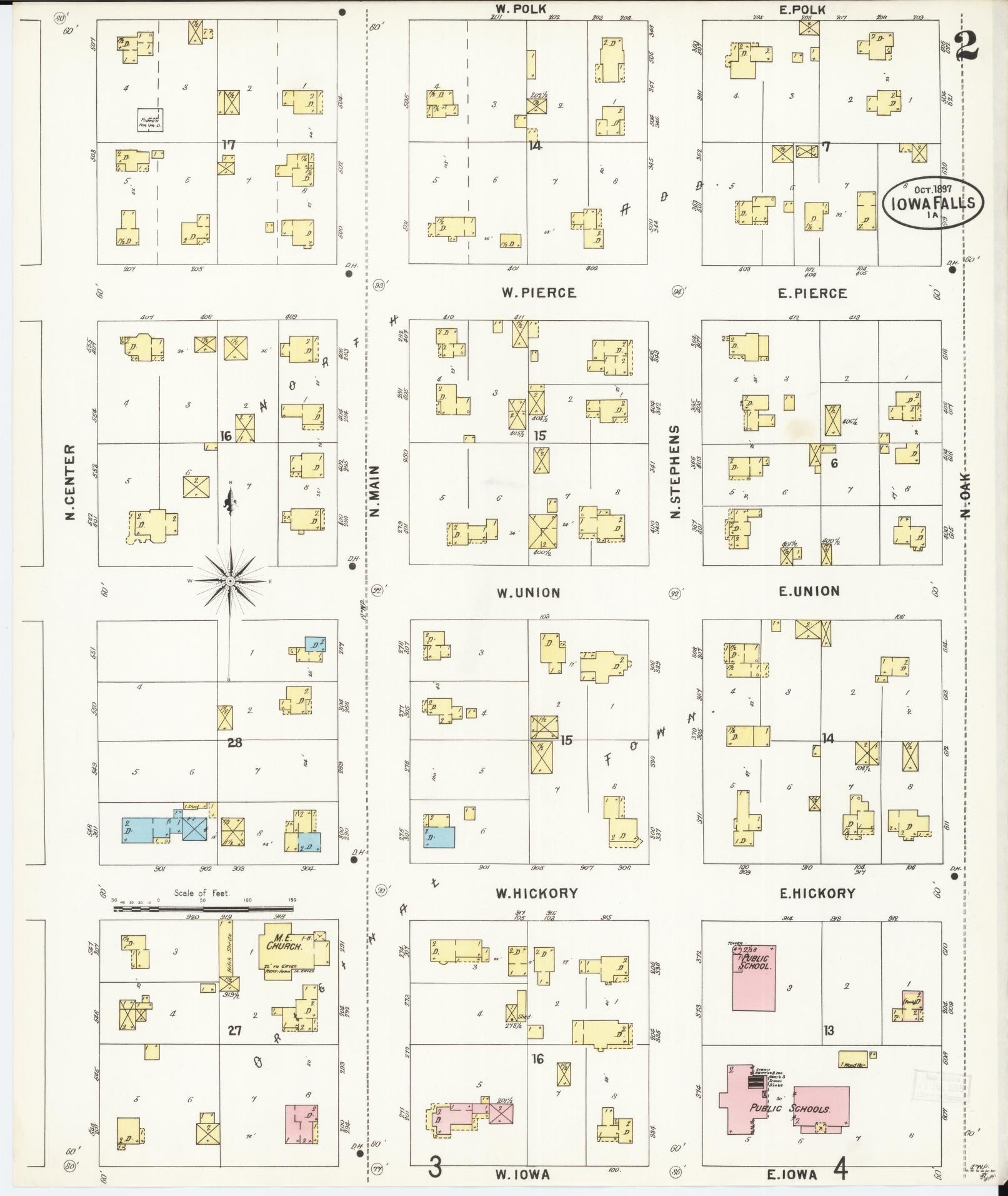 Sanborn Fire Insurance Map from Iowa Falls, Hardin County, Iowa (1897), Sheet #0002 - Historic Sanborn Fire Insurance Map Print, vintage old map wall art