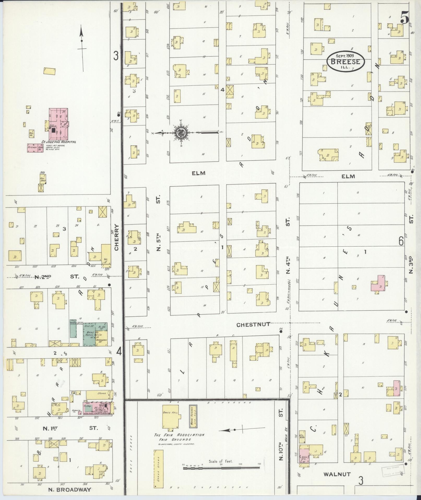 Sanborn Fire Insurance Map from Breese, Clinton County, Illinois (1909), Sheet #0005 - Complete Map Set gallery image, historic Sanborn map, vintage wall art, Illinois Illinois