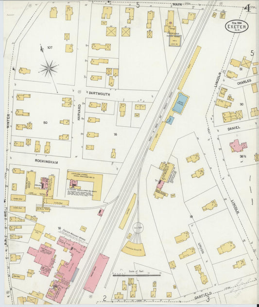Sanborn Fire Insurance Map from Exeter, Rockingham  County, New Hampshire (1904), Sheet #0004 - Historic Sanborn Fire Insurance Map Print, vintage old map wall art, antique decor, genealogy gift, New Hampshire New Hampshire map
