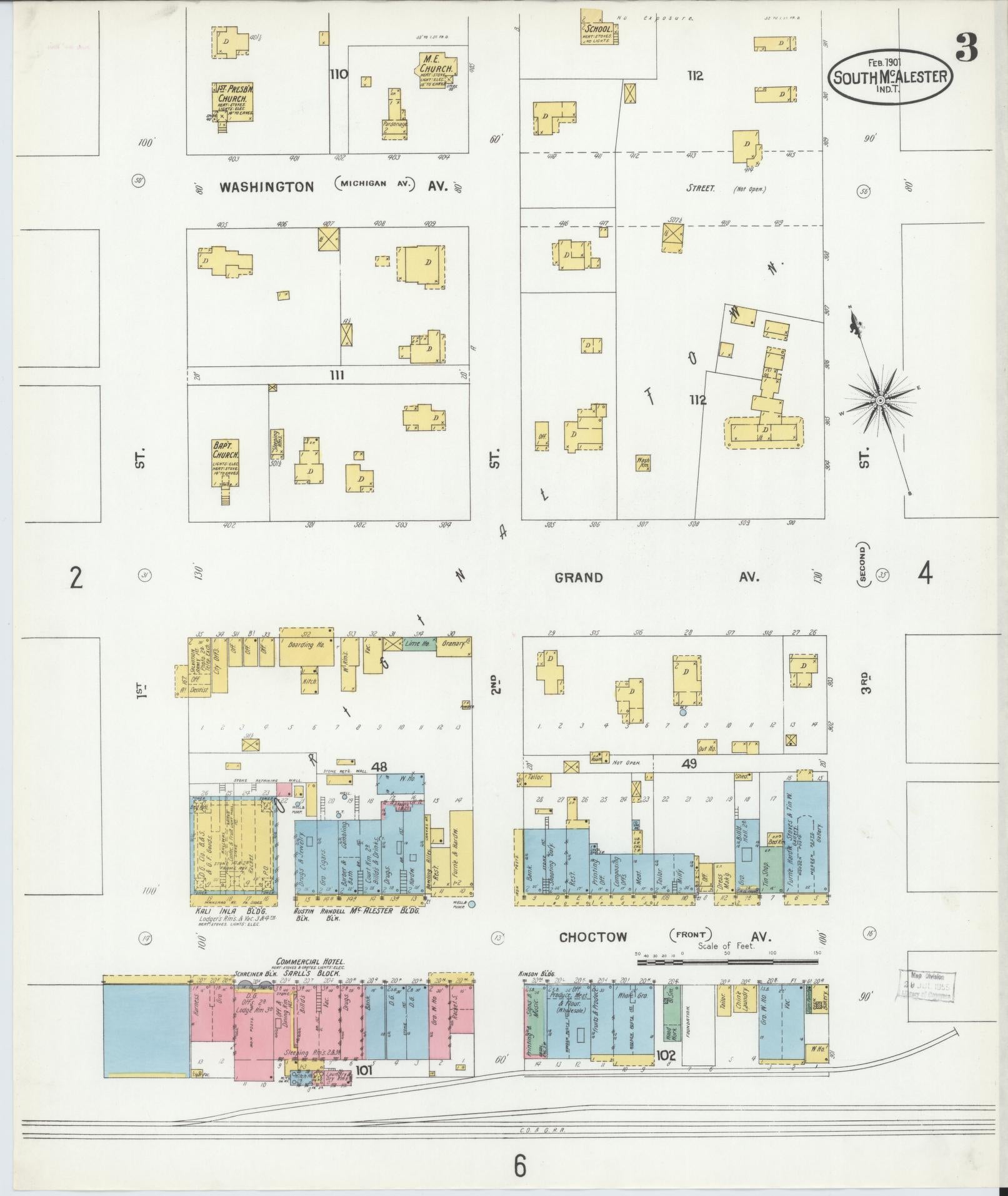 Sanborn Fire Insurance Map from South McAlester, Pittsburg County, Oklahoma (1901), Sheet #0003 - Historic Sanborn Fire Insurance Map Print, vintage old map wall art, antique decor, genealogy gift, Oklahoma Oklahoma map