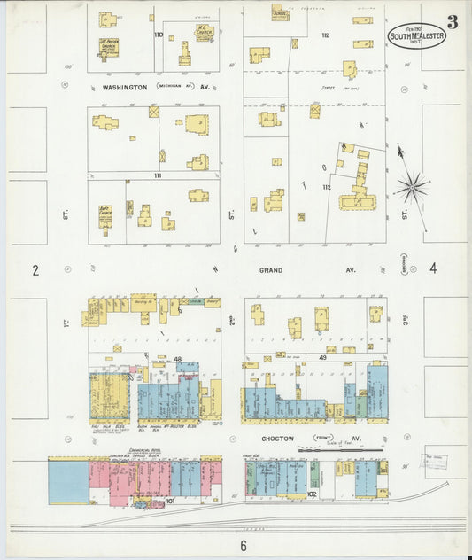 Sanborn Fire Insurance Map from South McAlester, Pittsburg County, Oklahoma (1901), Sheet #0003 - Historic Sanborn Fire Insurance Map Print, vintage old map wall art, antique decor, genealogy gift, Oklahoma Oklahoma map