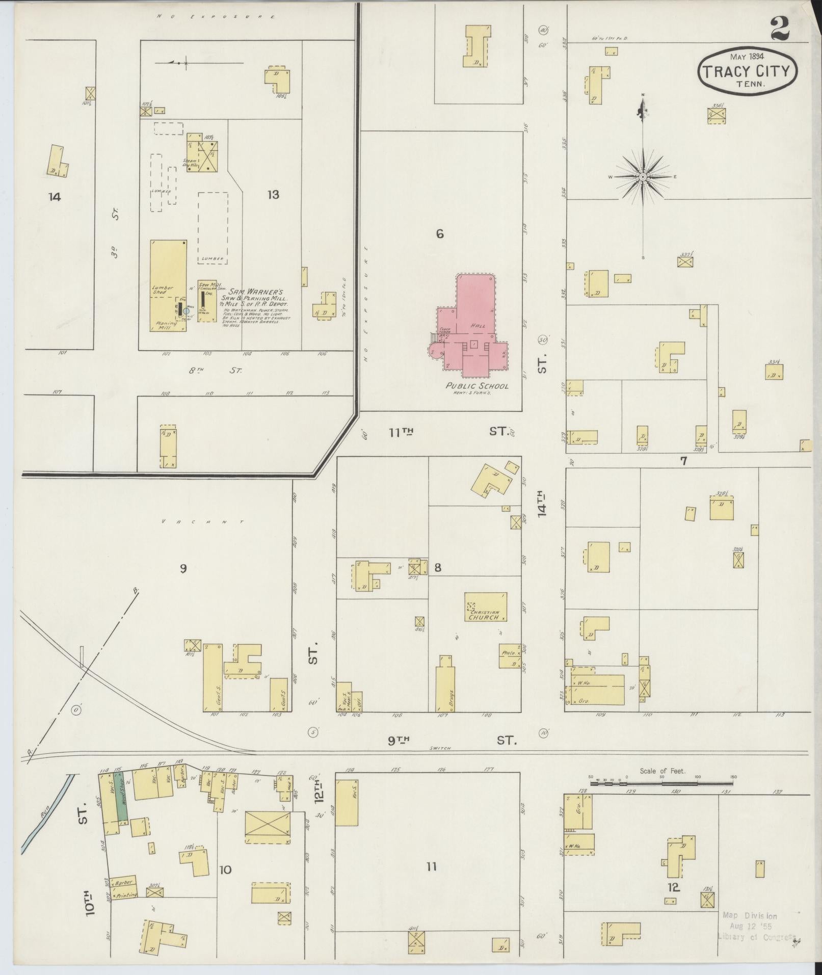 Sanborn Fire Insurance Map from Tracy City, Grundy County, Tennessee (1894), Sheet #0002 - Complete Map Set gallery image, historic Sanborn map, vintage wall art, Tennessee Tennessee