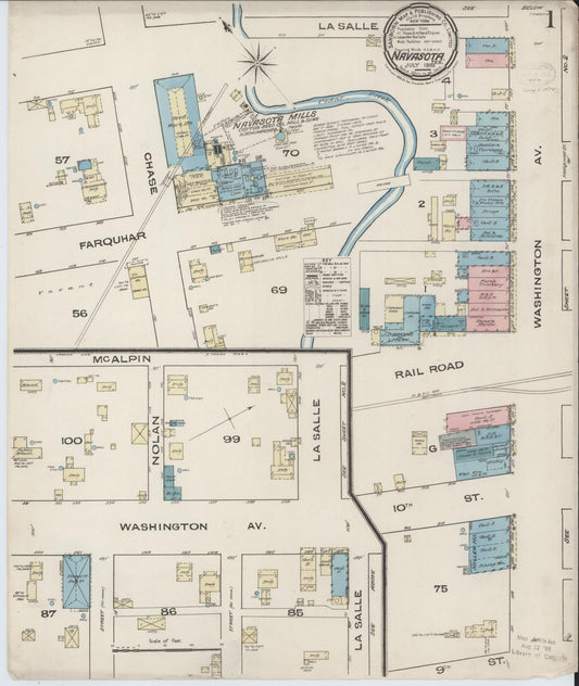 Sanborn Fire Insurance Map from Navasota, Grimes County, Texas (1885), Sheet #0001 - Historic Sanborn Fire Insurance Map Print, vintage old map wall art, antique decor, genealogy gift, Texas Texas map