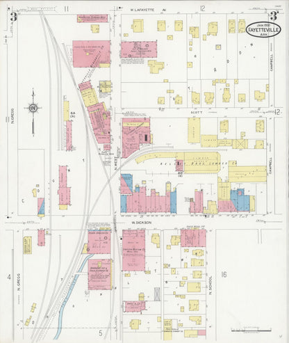 Sanborn Fire Insurance Map from Fayetteville, Washington County, Arkansas (1930), Sheet #0003 - Complete Map Set gallery image, historic Sanborn map, vintage wall art, Arkansas Arkansas