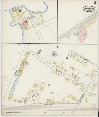 Sanborn Fire Insurance Map from Stamford, Fairfield County, Connecticut (1888), Sheet #0009 - Complete Map Set gallery image, historic Sanborn map, vintage wall art, Connecticut Connecticut