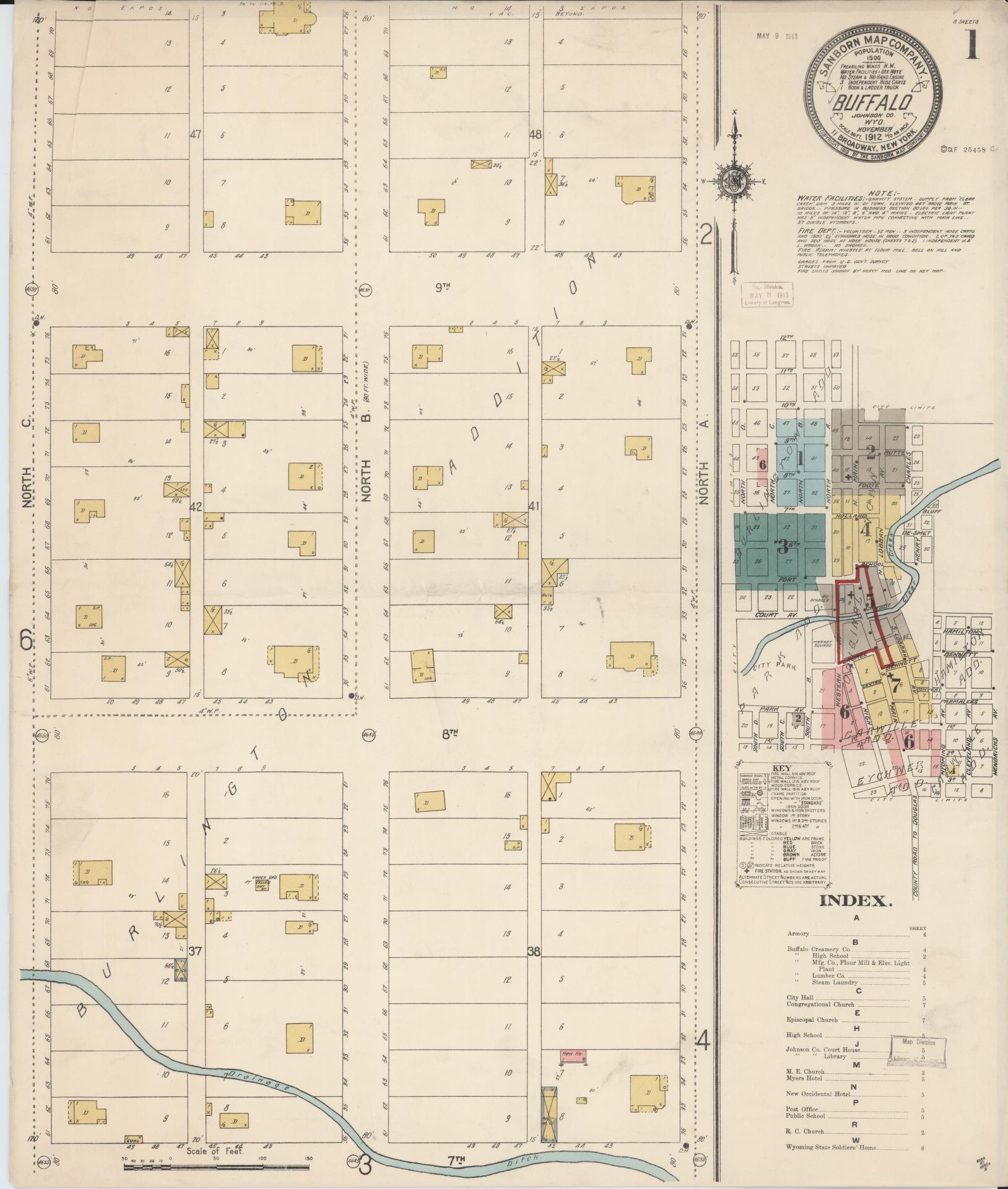 Sanborn Fire Insurance Map from Buffalo, Johnson County, Wyoming. (1912) – Historic Sanborn Fire Insurance Map Print