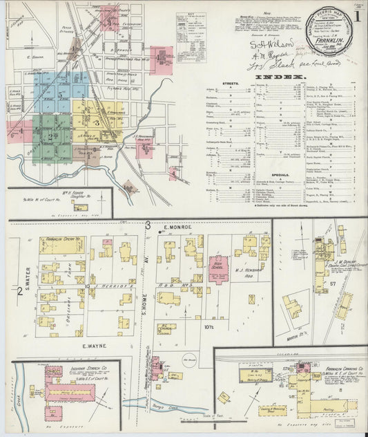 Sanborn Fire Insurance Map from Franklin, Johnson County, Indiana (1896), Sheet #0001 - Historic Sanborn Fire Insurance Map Print, vintage old map wall art, antique decor, genealogy gift, Indiana Indiana map