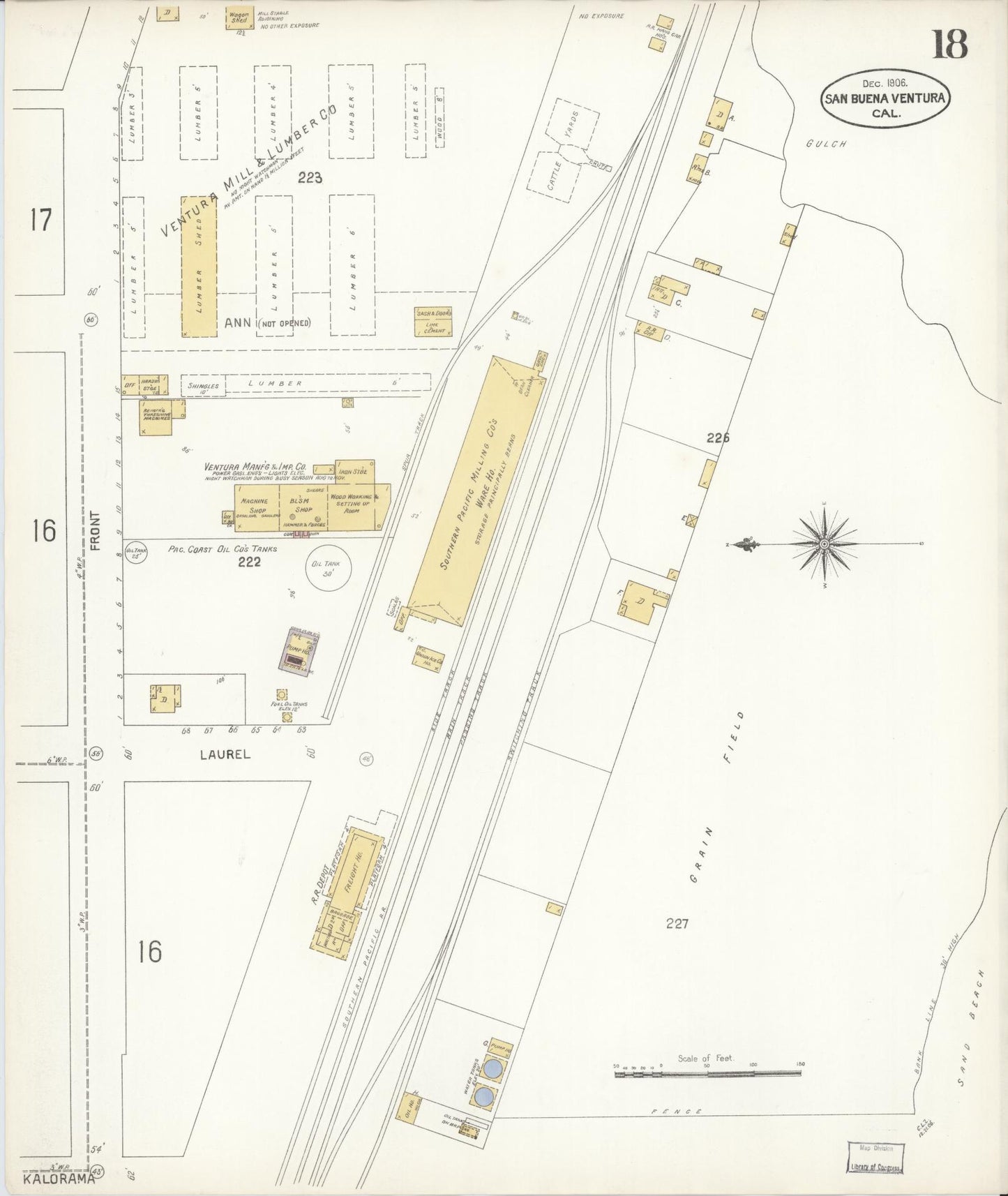 Sanborn Fire Insurance Map from San Buenaventura, Ventura County, California (1906), Sheet #0018 - Complete Map Set gallery image, historic Sanborn map, vintage wall art, California California