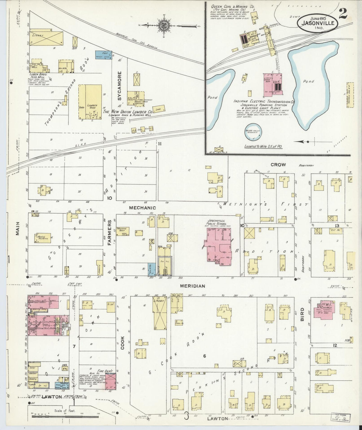 Sanborn Fire Insurance Map from Jasonville, Greene County, Indiana (1910), Sheet #0002 - Historic Sanborn Fire Insurance Map Print, vintage old map wall art, antique decor, genealogy gift, Indiana Indiana map