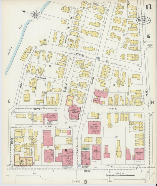 Sanborn Fire Insurance Map from Nashua, Hillsborough County, New Hampshire (1902), Sheet #0011 - Historic Sanborn Fire Insurance Map Print, vintage old map wall art, antique decor, genealogy gift, New Hampshire New Hampshire map