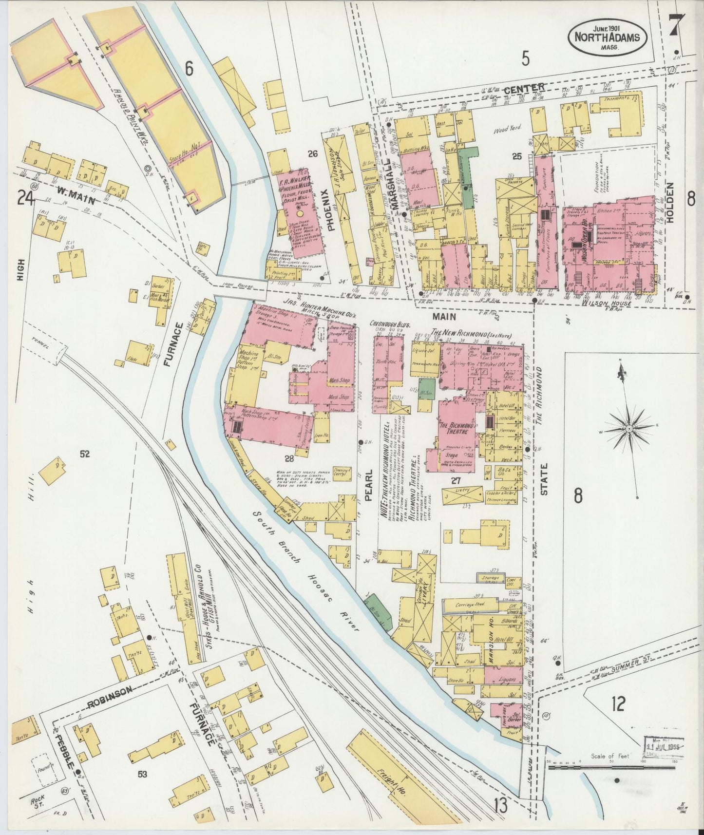 Sanborn Fire Insurance Map from North Adams, Berkshire County, Massachusetts (1901), Sheet #0007 - Historic Sanborn Fire Insurance Map Print, vintage old map wall art, antique decor, genealogy gift, Massachusetts Massachusetts map