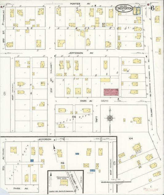 Sanborn Fire Insurance Map from Chesterton, Porter County, Indiana (1922), Sheet #0006 - Historic Sanborn Fire Insurance Map Print, vintage old map wall art, antique decor, genealogy gift, Indiana Indiana map
