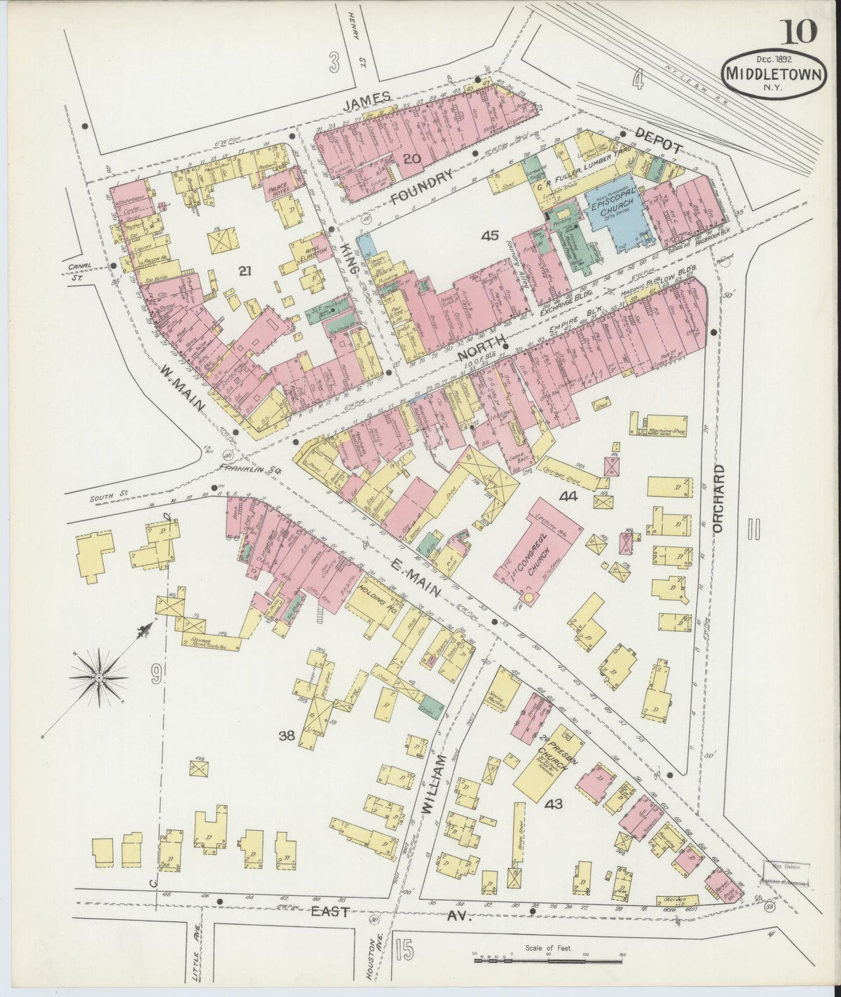 Sanborn Fire Insurance Map from Middletown, Orange County, New York (1892), Sheet #0010 - Historic Sanborn Fire Insurance Map Print, vintage old map wall art, antique decor, genealogy gift, New York New York map